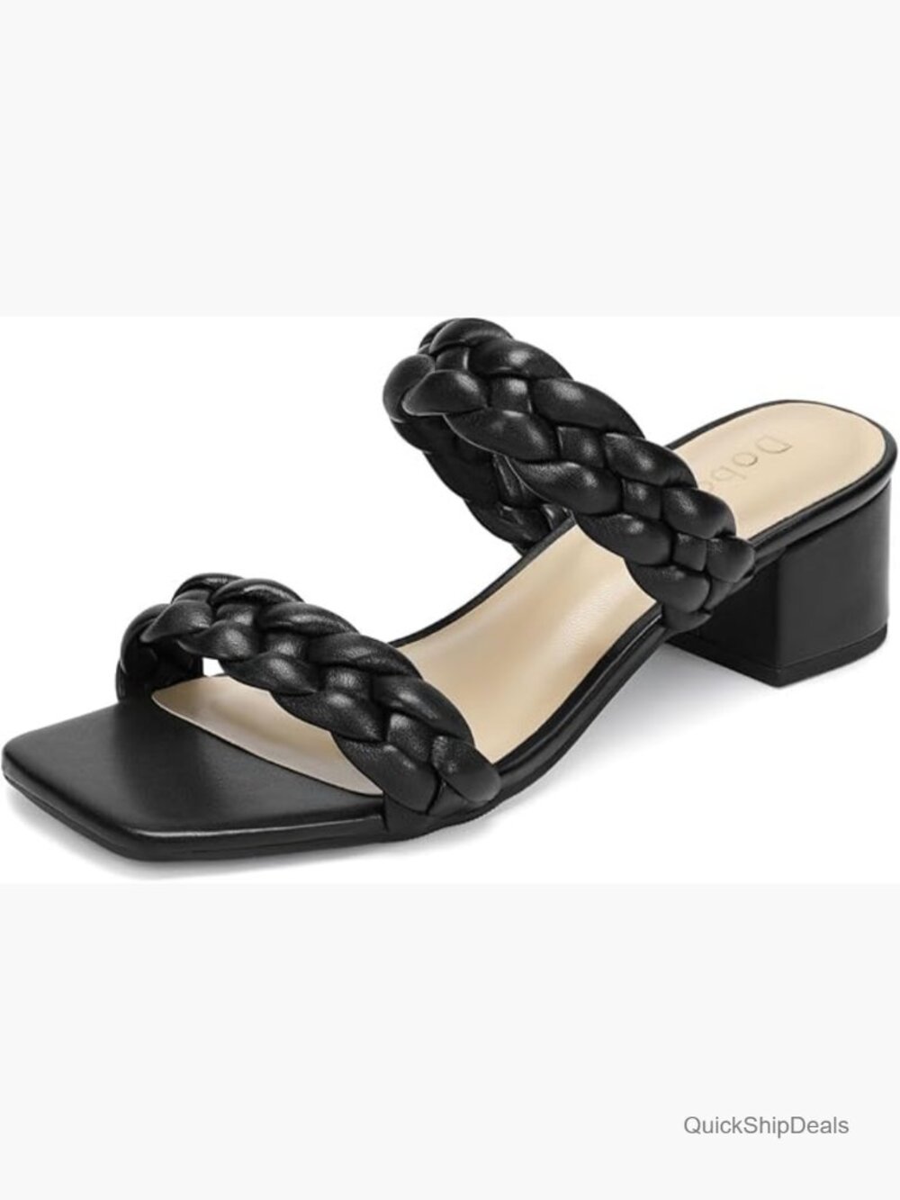 Wide Width Chunky Heels Braided Sandals Square Open Toe Slip On